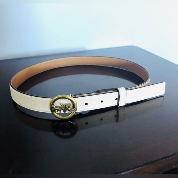 Coach horse and carriage buckle belt White refined calf leather size Large - Picture 2 of 5